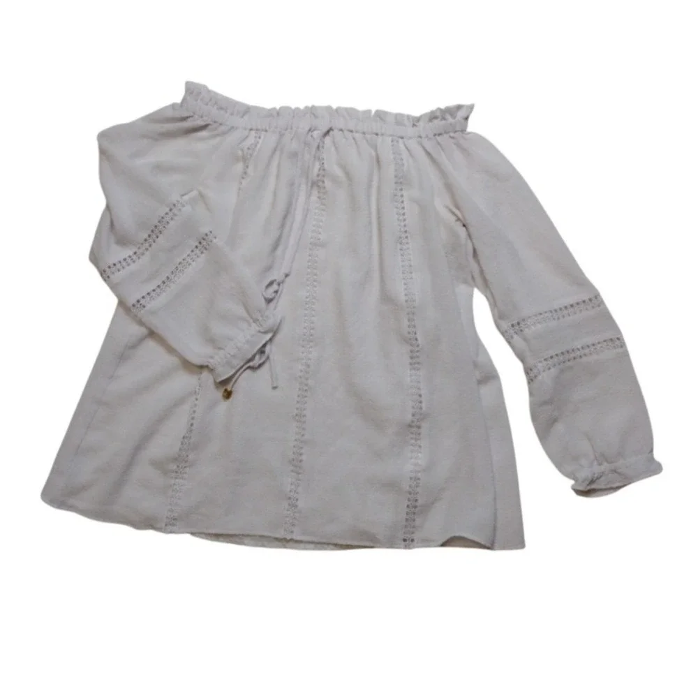Michael Kors Blouse Women M White Smocked Off-The-Shoulder Peasant‎ Lined Lace